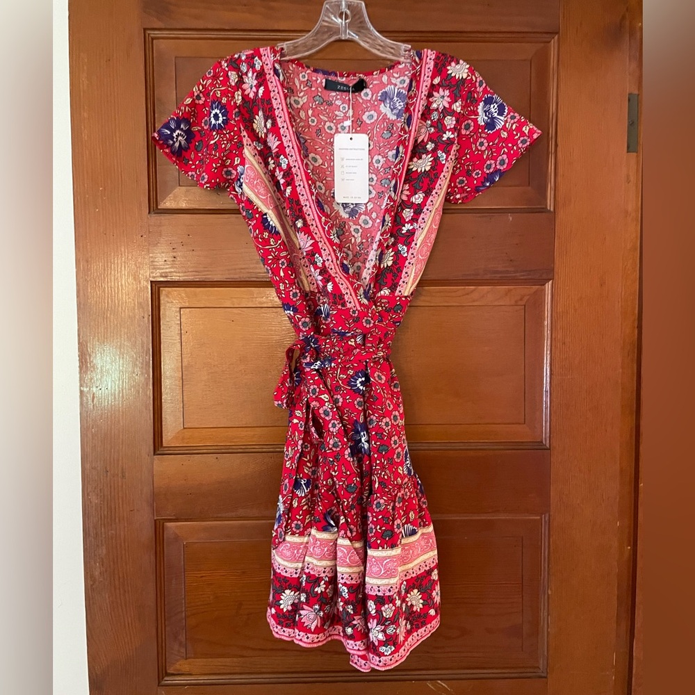 NWT Red Floral Wrap Dress